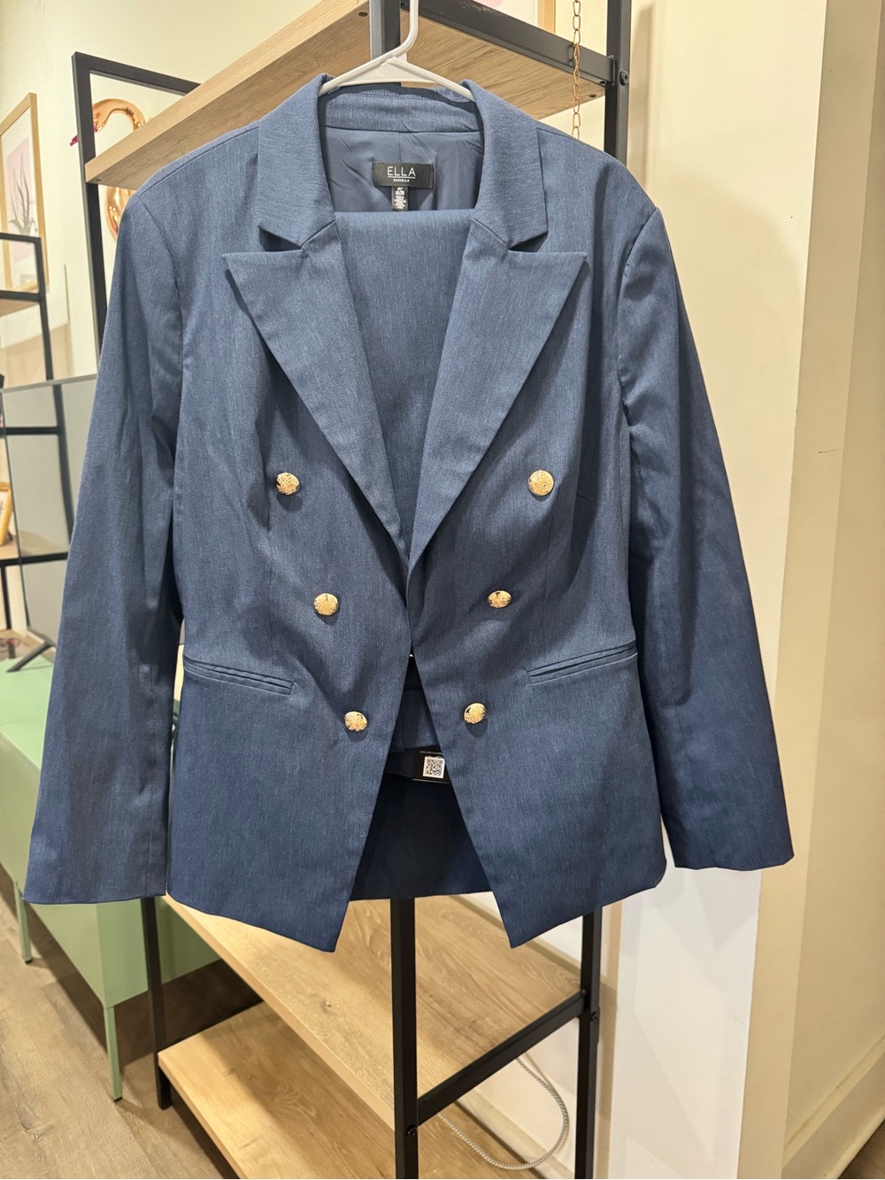 NWT ELLA Rafaella 2 Piece Pant Suit 1X 18W Indigo Blue Gold Buttons